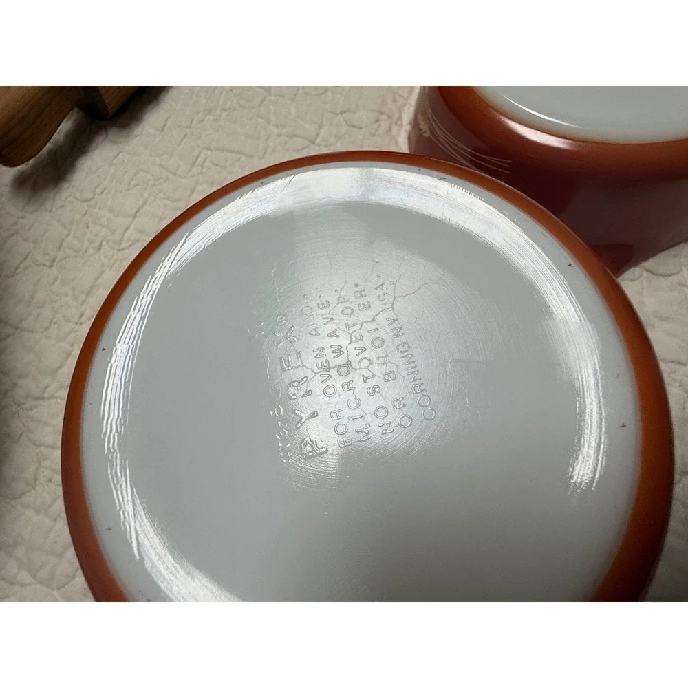 Vintage Pyrex Autumn Harvest Wheat Cinderella Mixing Bowl Set Orange Rust 3pc